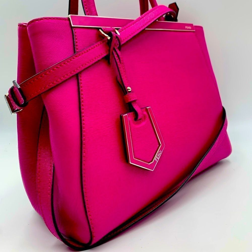 Auth Fendi Fuchsia 2Jours Elite Petit 2way Leather Tote Bag Crossbody Preloved